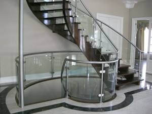 Glass railing on residential stairs