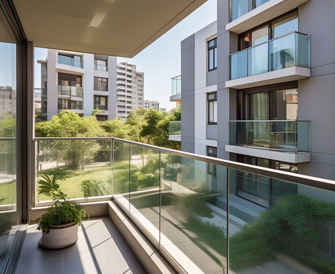 Apartment complex with glass railing designs GTA