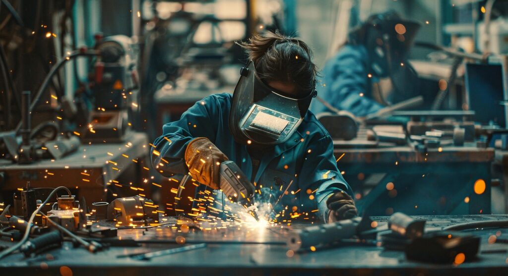 woman doing industrial metal welding